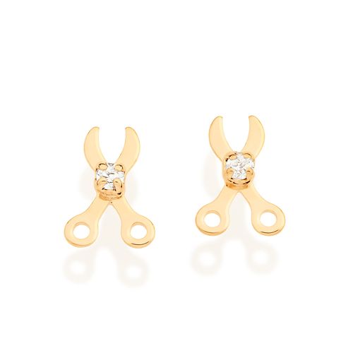 BRINCO TESOURA BANHADO A OURO 18K  COM CRISTAIS