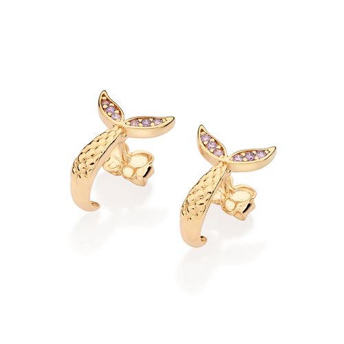 BRINCO CAUDA PRINCESA ARIEL BANHADO A OURO 18K COM ZIRCÔNIAS