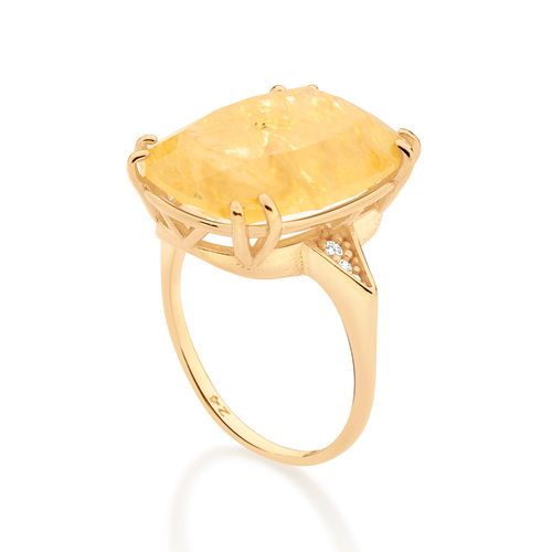 MAXI ANEL SOLITÁRIO BANHADO A OURO 18K COM CRISTAL E ZIRCÔNIAS