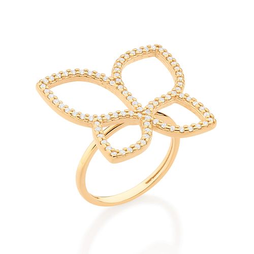 MAXI ANEL BORBOLETA BANHADO A OURO 18K COM ZIRCÔNIAS