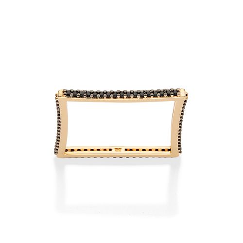 ANEL SKINNY QUADRADO BANHADO A OURO 18K COM ZIRCÔNIAS E APLICAÇÃO DE RHODIUM NEGRO