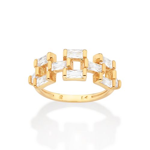 ANEL ZIRCÔNIAS BAGUETE BANHADO A OURO 18K