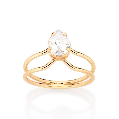 ANEL SOLITÁRIO BANHADO A OURO 18K COM ZIRCÔNIA GOTA