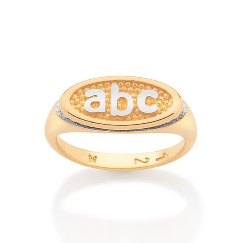 ANEL INFANTIL ABC BANHADO A OURO 18K COM APLICAÇÃO DE RHODIUM