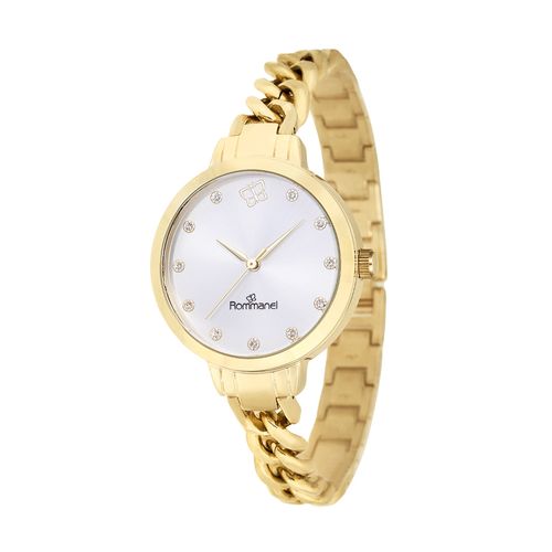 RELÓGIO ANALÓGICO SOCIAL DOURADO COM CRISTAIS