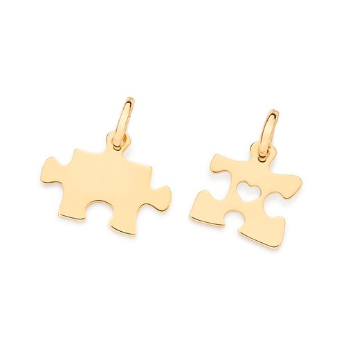 PINGENTE CARA METADE PUZZLE BANHADO A OURO 18K