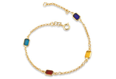 PULSEIRA BANHADA A OURO 18K COM PEDRAS RETANGULARES COLORIDAS