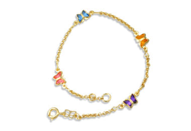 PULSEIRA BANHADA A OURO 18K COM BORBOLETAS COLORIDAS