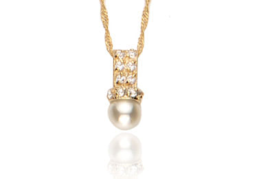 PINGENTE RETANGULAR BANHADO A OURO 18K COM ZIRCÔNIAS E PÉROLA SINTÉTICA