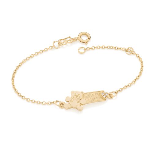 PULSEIRA INFANTIL BANHADA A OURO 18K COM URSO DE PELÚCIA