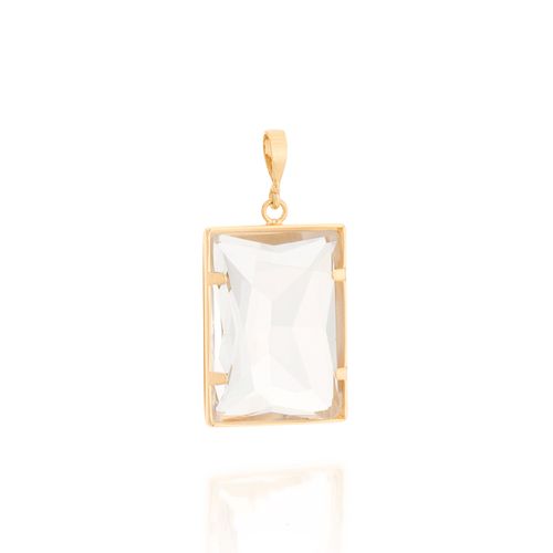 PINGENTE RETANGULAR SOLITÁRIO BANHADO A OURO 18K COM CRISTAL
