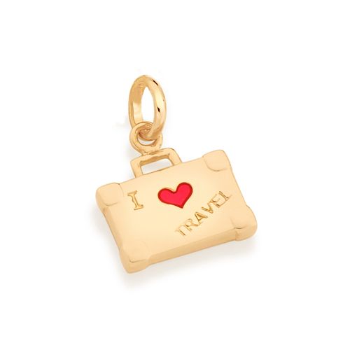 PINGENTE I LOVE TRAVEL BANHADO A OURO 18K
