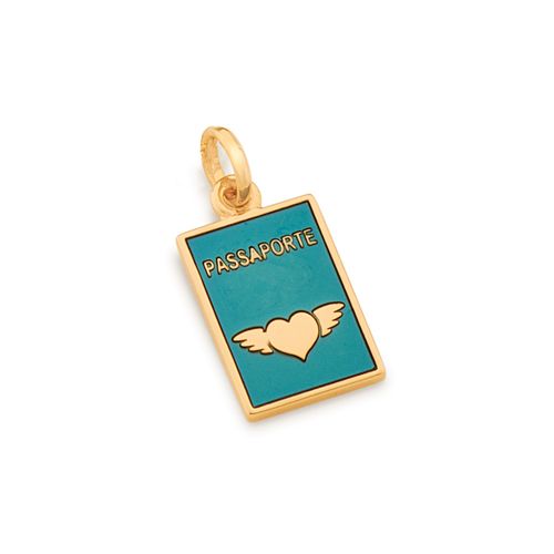 PINGENTE PASSAPORTE BANHADO A OURO 18K COM APLICAÇÃO DE RESINA