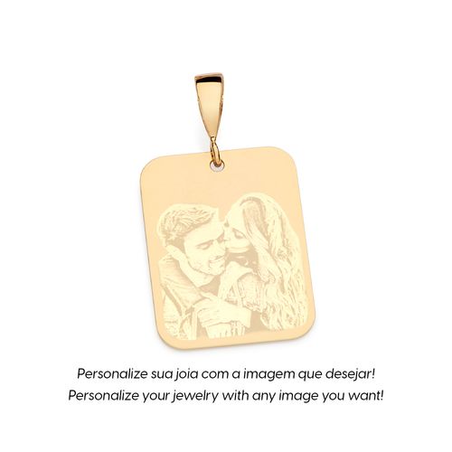 MEDALHA RETANGULAR  LISA PERSONALIZÁVEL BANHADA A OURO 18K