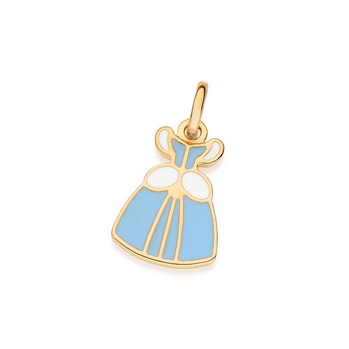 PINGENTE VESTIDO CINDERELA BANHADO A OURO 18K COM APLICAÇÃO DE RESINA