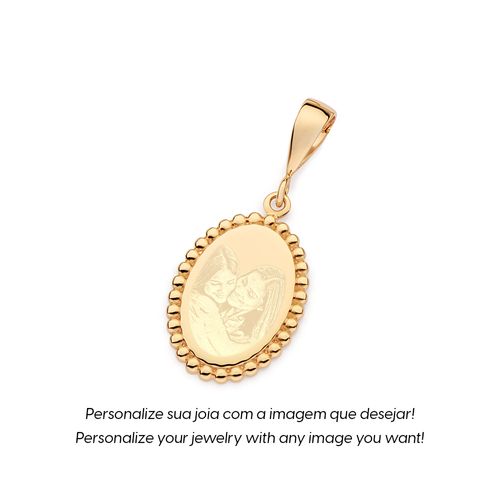 PINGENTE MEDALHA PERSONALIZÁVEL COM ESFERAS BANHADO A OURO 18K