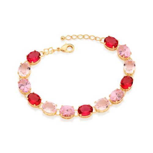 PULSEIRA BANHADA A OURO 18K COM CRISTAIS E ZIRCÔNIAS OVAIS