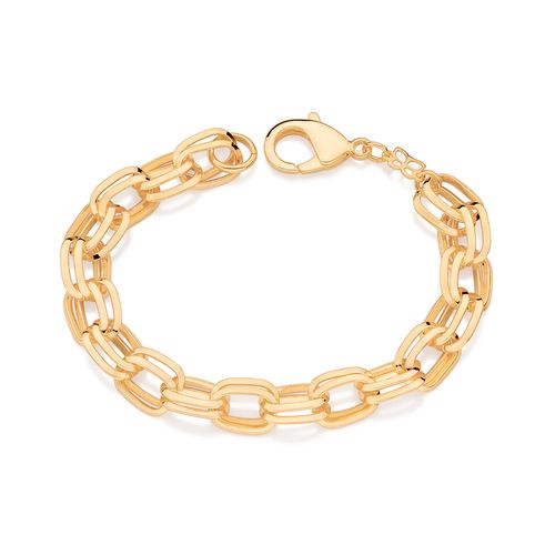 PULSEIRA DE ELOS CADEADO OVAIS DUPLO BANHADA A OURO 18K