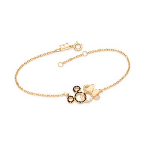 PULSEIRA MICKEY E MINNIE ENTRELAÇADOS BANHADO A OURO 18K COM ZIRCÔNIAS