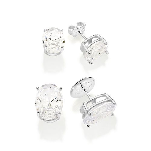 KIT BRINCO OVAL DE PRATA 925 COM ZIRCÔNIAS