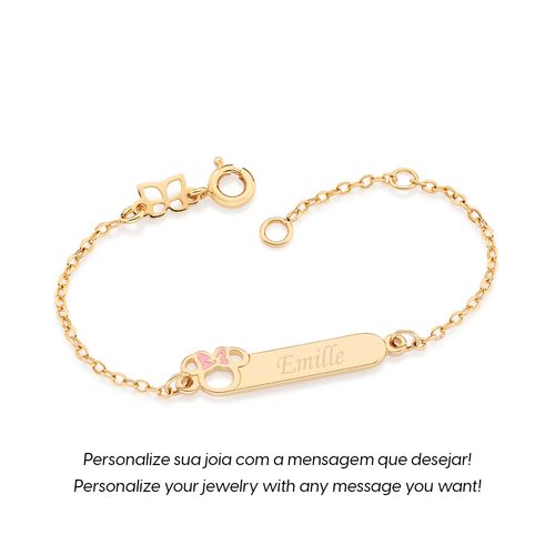 PULSEIRA MINNIE BABY PERSONALIZÁVEL BANHADA A OURO 18K COM APLICAÇÃO DE RESINA