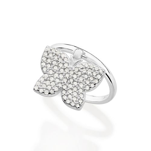 ANEL SKINNY COM BORBOLETA DE PRATA 925 COM ZIRCÔNIAS