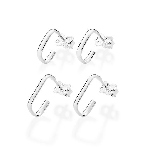 KIT BRINCOS DE ARGOLAS RETANGULARES DE PRATA MACIÇA 925