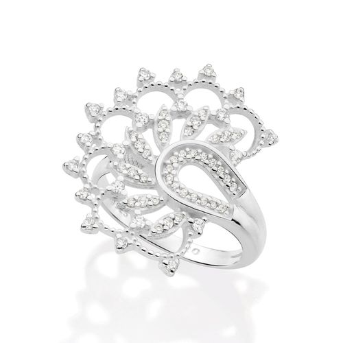 MAXI ANEL MEIA FLOR DE LÓTUS DE PRATA 925 COM ZIRCÔNIAS