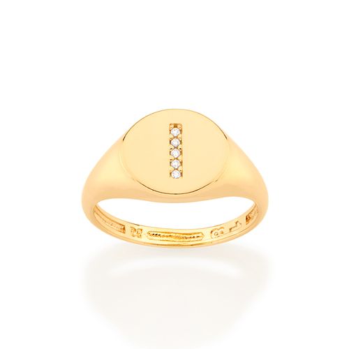 ANEL DEDO MINDINHO LETRA BANHADO A OURO 18K-LETRA I