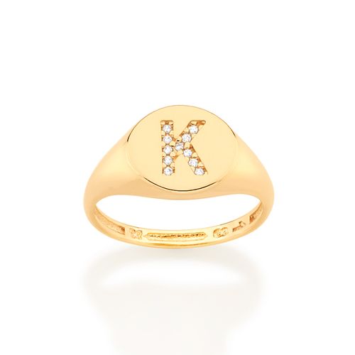 ANEL DEDO MINDINHO LETRA BANHADO A OURO 18K-LETRA K