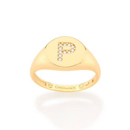 ANEL DEDO MINDINHO LETRA BANHADO A OURO 18K-LETRA P