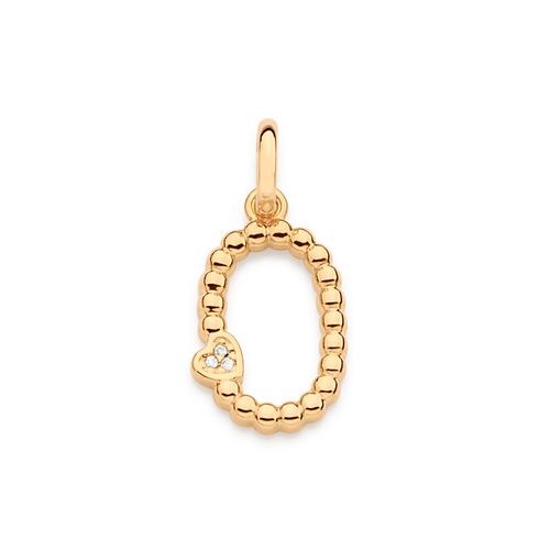 PINGENTE LETRA COM CORAÇÃO BANHADO A OURO 18K-LETRA O