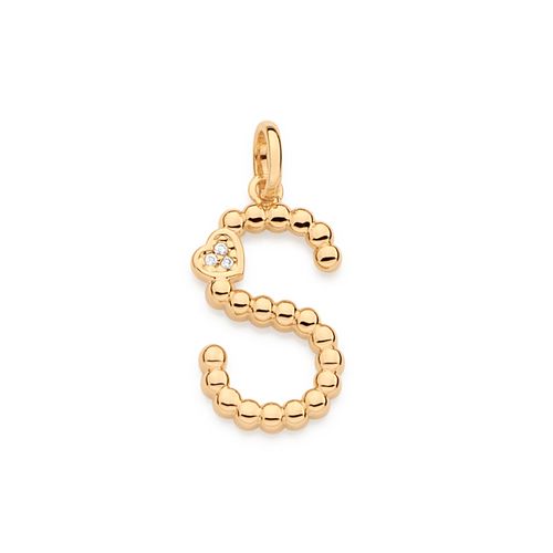 PINGENTE LETRA COM CORAÇÃO BANHADO A OURO 18K-LETRA S