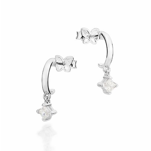 BRINCO MEIA ARGOLA DE PRATA MACIÇA 925 COM ZIRCÔNIAS