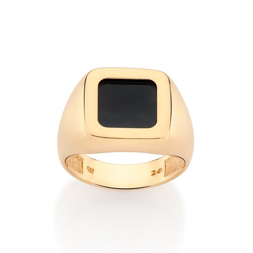 ANEL QUADRADO COM ACRÍLICO BANHADO A OURO 18K