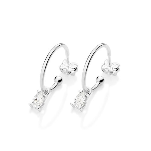 BRINCO MEIA ARGOLA DE PRATA MACIÇA 925 COM ZIRCÔNIAS