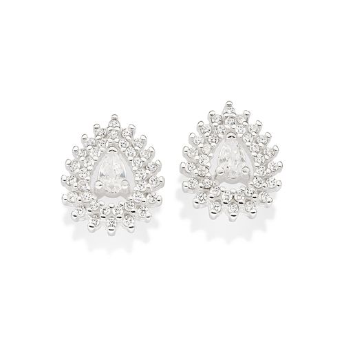 BRINCO BOTÃO GOTA DE PRATA 925 COM ZIRCÔNIAS