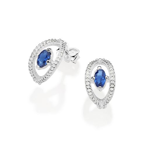 BRINCO MEIA ARGOLA OLHO GREGO DE PRATA 925 COM ZIRCÔNIAS