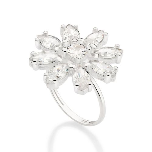 MAXI ANEL DE PRATA 925  FLOR COM ZIRCÔNIAS