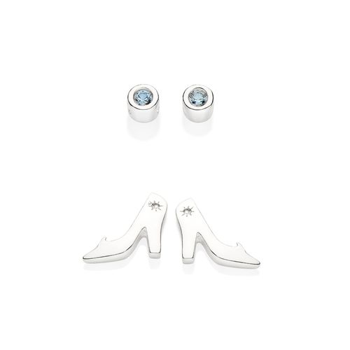 KIT BRINCO SOLITÁRIO E SAPATO CINDERELA DE PRATA 925 COM ZIRCÔNIAS