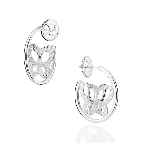 BRINCO ARGOLA OVAL COM BORBOLETA DE PRATA MACIÇA 925