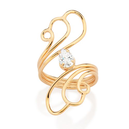 MAXI ANEL GOTAS ARO TRIPLO BANHADO A OURO 18K COM ZIRCÔNIA