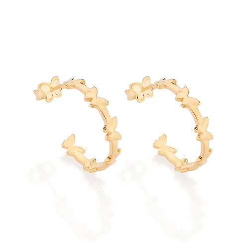 BRINCO MEIA ARGOLA COM BORBOLETAS BANHADO A OURO 18K