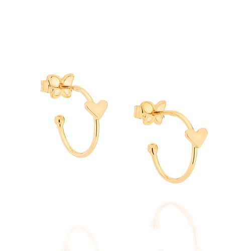 BRINCO MEIA ARGOLA CORAÇÃO BANHADO A OURO 18K