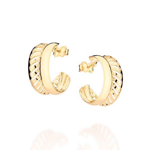 BRINCO MEIA ARGOLA VAZADO BANHADO A OURO 18K