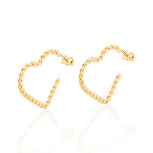 BRINCO MEIA ARGOLA CORAÇÃO TORCIDO BANHADO A OURO 18K