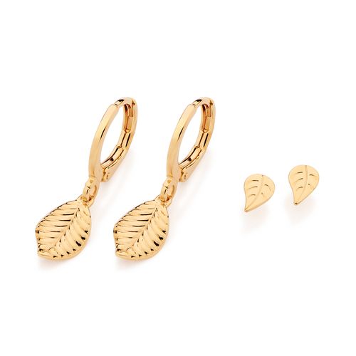 KIT BRINCO FOLHAS BANHADO A OURO 18K