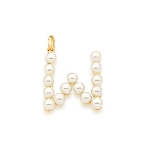 PINGENTE LETRA BANHADO A OURO 18K COM PÉROLAS-LETRA W