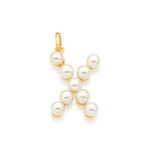 PINGENTE LETRA BANHADO A OURO 18K COM PÉROLAS-LETRA X