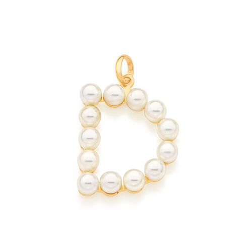PINGENTE LETRA BANHADO A OURO 18K COM PÉROLAS-LETRA D